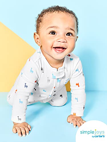 Simple Joys by Carter's Neutral 2-Pack Cotton Footed Sleep and Play Infant Toddler-Bodysuit-Footies, Gris/Blanco, Tortuga/Llama, 3-6 Meses, Pack de 2