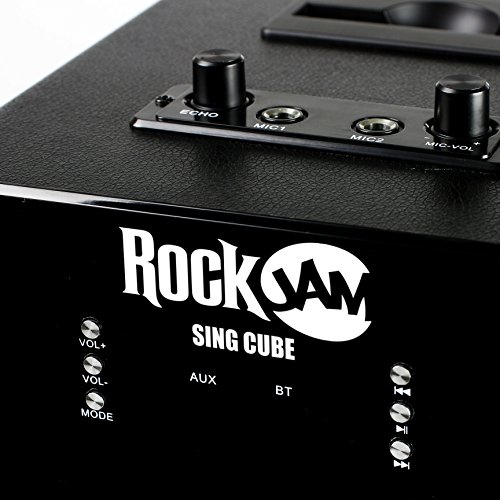 Singcube RockJam - Máquina de Karaoke Bluetooth recargable de 5 vatios con dos micrófonos, efectos de cambio de voz y luces LED