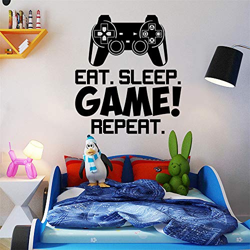 SITAKE Gaming Accessories Pegatinas de pared para dormitorios para niños,"EAT SLEEP GAME REPEAT" Decoración de pared para habitaciones de niños, 50 × 56 cm
