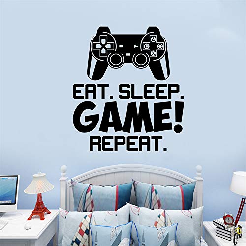 SITAKE Gaming Accessories Pegatinas de pared para dormitorios para niños,"EAT SLEEP GAME REPEAT" Decoración de pared para habitaciones de niños, 50 × 56 cm