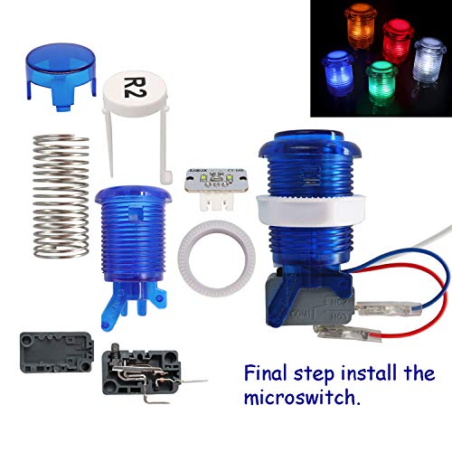 SJ@JX 2 Player Arcade Game Stick DIY Kit Buttons with Logo LED 8 Way Joystick USB Encoder Cable Controller for PC MAME Raspberry Pi Color Mix