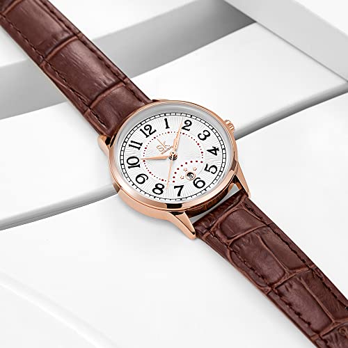 SK Relojes lassic Business para Mujer con Correa de Acero Inoxidable y Elegante Reloj con Calendario para Mujer(Brown)