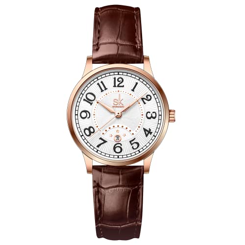 SK Relojes lassic Business para Mujer con Correa de Acero Inoxidable y Elegante Reloj con Calendario para Mujer(Brown)