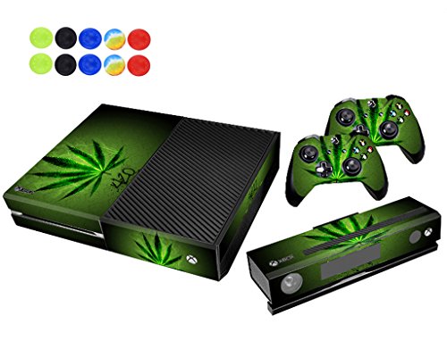 Skin for Xbox One, Morbuy Vinilo Consola Design Foils Pegatina Sticker and 2 Xbox One Controlador & Kinect Skins Set + 10pc Silicona Thumb Grips (Verde Hoja)