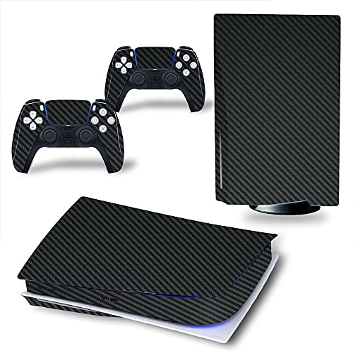 Skin Kit adhesivo efecto carbono negro película antiarañazos 100 % vinilo HD Quality para PS5 versión DISC/STANDARD Edition + Set 4 pares de gomas para controlador Joystick PlayStation 5