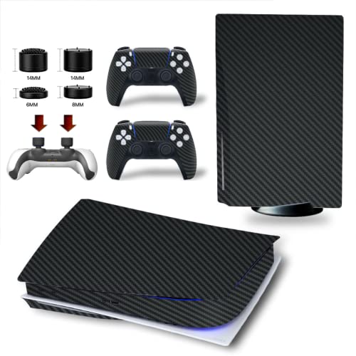 Skin Kit adhesivo efecto carbono negro película antiarañazos 100 % vinilo HD Quality para PS5 versión DISC/STANDARD Edition + Set 4 pares de gomas para controlador Joystick PlayStation 5