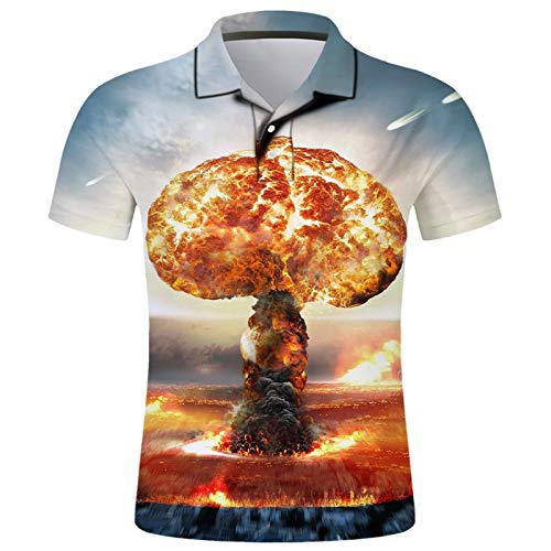SKYROPNG 3D Polos para Hombre,Unisex War Mushroom Cloud Fancy Graphic Camisetas Tops, Moda Casual Divertido Harajuku Tops Estampados, Hip Hop Streetwear Camisetas De Playa Regular Fit, L