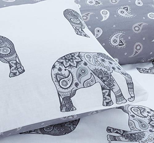 Sleepdown Elefante Blanco Gris Reversible Suave de fácil Cuidado, Juego de Cama de edredón con Fundas de Almohada a Juego – King (220 cm x 230 cm)