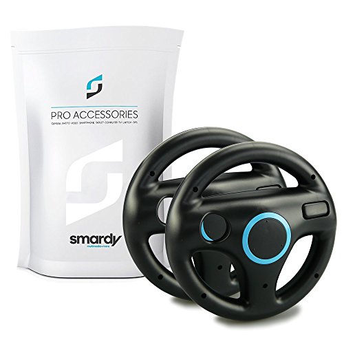smardy 2x Volante de carreras / Racing Wheel De Dirección negro compatible con Nintendo Wii y Wii U Remote (Mario Kart, Juego De Carreras...)