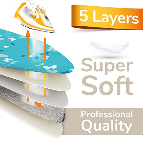 smart&gentle Funda Tabla de Planchar 5 Capas, Ajustable, refleja el Calor y Vapor, para Tablas de Planchar de hasta 125x45 cm (Turquesa, XL)