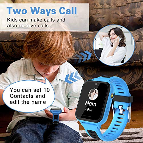 Smartwatch Niños - Reloj Inteligente Niña Niños con Llamada SOS Música 14 Juegos Cámara Cronómetro Despertador Calculadora Linterna Pantalla Táctil, Reloj Llamada Niños Regalos para 4-12 Años (Azul)
