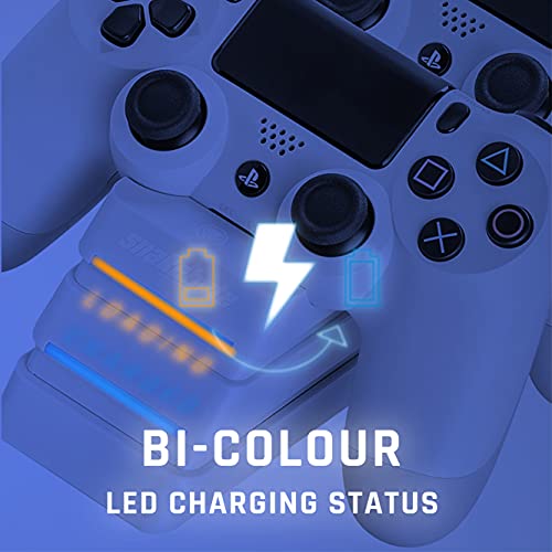 snakebyte PS4 Twin:Charge 4 - Blanco - Estación de Carga para Playstation 4/ PS4 Slim/Pro Dualshock Controller, Estación de Acoplamiento para 2 Gamepads Incl. Cable Micro USB, indicador LED de Carga