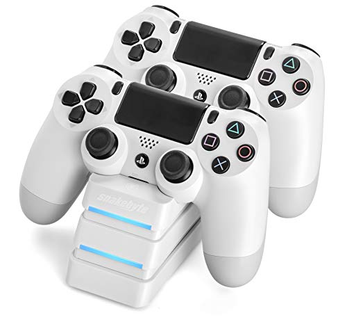 snakebyte PS4 Twin:Charge 4 - Blanco - Estación de Carga para Playstation 4/ PS4 Slim/Pro Dualshock Controller, Estación de Acoplamiento para 2 Gamepads Incl. Cable Micro USB, indicador LED de Carga