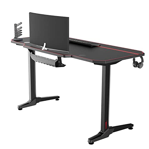 sogesfurniture Mesa de Juegos para computadora, Ergonomic Gaming Desk Mesa de Juegos para PC con Portavasos y Gancho para Auriculares, 140x65x75cm, Negro ST-Eagle-1400BK-BH