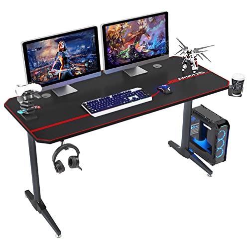 sogesfurniture Mesa de Juegos para computadora, Ergonomic Gaming Desk Mesa de Juegos para PC con Portavasos y Gancho para Auriculares, 140x65x75cm, Negro ST-Eagle-1400BK-BH