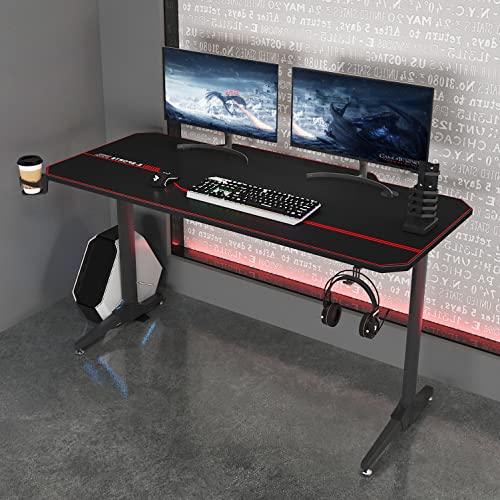 sogesfurniture Mesa de Juegos para computadora, Ergonomic Gaming Desk Mesa de Juegos para PC con Portavasos y Gancho para Auriculares, 140x65x75cm, Negro ST-Eagle-1400BK-BH