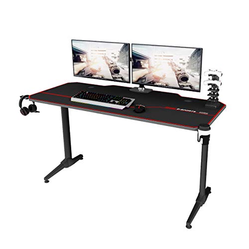 sogesfurniture Mesa de Juegos para computadora, Ergonomic Gaming Desk Mesa de Juegos para PC con Portavasos y Gancho para Auriculares, 140x65x75cm, Negro ST-Eagle-1400BK-BH