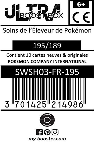 Soins de l’Éleveur de Pokémon (Cuidados de Criapokémon) 195/189 Arcoíris Secreta Entrenadore - Ultraboost X Epée et Bouclier 3 Ténèbres Embrasées - Box de 10 Cartas Pokémon Francés
