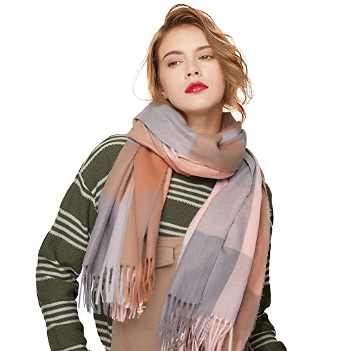 SOJOS Bufanda de Cuadros Invierno Ultra Suave Chenilla Acanalada Ligero Gruesa Clásico Chales SC316