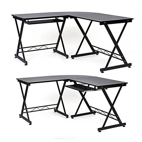 Songmics Escritorio de la Computadora con Portateclado Mesa de Ordenador Moderna Escritorio para Hogar o Oficina Negro, 150 x 138 x 75 cm, LCD402B