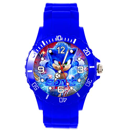 Sonic The Hedgehog E4 - Reloj de cuarzo redondo de silicona azul
