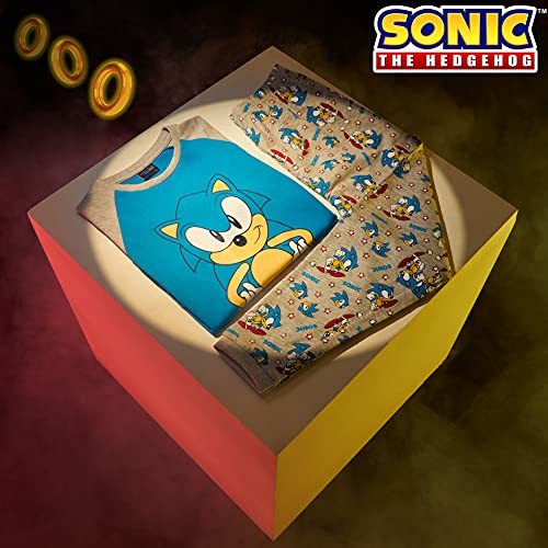 Sonic The Hedgehog Pijama Niño, Pijamas De Algodon De Manga Larga, Gaming Merchandise para Niños Y Adolescente De 4 A 14 Años (Azul/Gris, 7-8 años)