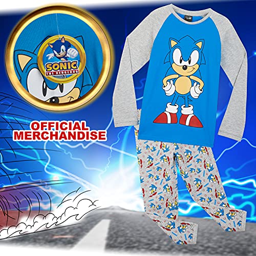 Sonic The Hedgehog Pijama Niño, Pijamas De Algodon De Manga Larga, Gaming Merchandise para Niños Y Adolescente De 4 A 14 Años (Azul/Gris, 7-8 años)