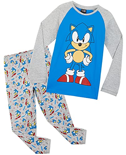 Sonic The Hedgehog Pijama Niño, Pijamas De Algodon De Manga Larga, Gaming Merchandise para Niños Y Adolescente De 4 A 14 Años (Azul/Gris, 7-8 años)