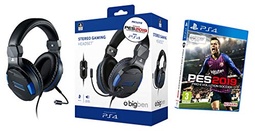 Sony Oficial - Auriculares Gaming Stereo, color negro + PES 2019 (PS4)