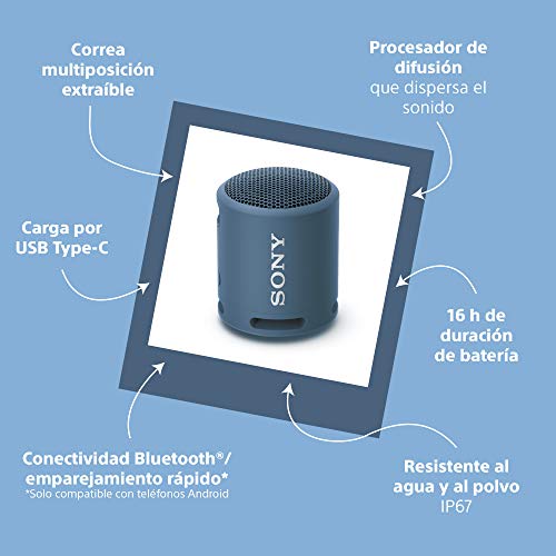 Sony SRS-XB13 - Altavoz Bluetooth Compacto, Duradero y Potente con EXTRA BASS (Resistente al agua, Inalámbrico, 16h Autonomía), Azul