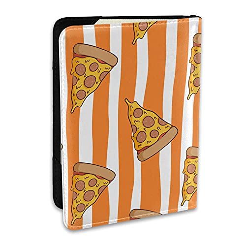 Soporte para Pasaporte Divertido Bacon Pizza Rayas Blancas y Naranjas Cartera de Viaje de Cuero PU Funda para Pasaporte Fundas para Pasaporte 5.5 Pulgadas