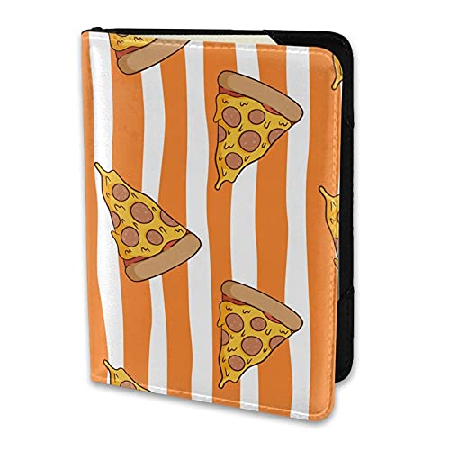 Soporte para Pasaporte Divertido Bacon Pizza Rayas Blancas y Naranjas Cartera de Viaje de Cuero PU Funda para Pasaporte Fundas para Pasaporte 5.5 Pulgadas