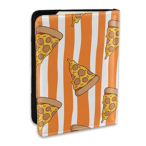 Soporte para Pasaporte Divertido Bacon Pizza Rayas Blancas y Naranjas Cartera de Viaje de Cuero PU Funda para Pasaporte Fundas para Pasaporte 5.5 Pulgadas