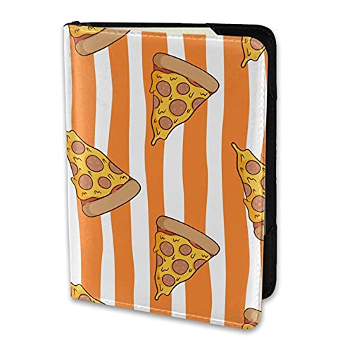 Soporte para Pasaporte Divertido Bacon Pizza Rayas Blancas y Naranjas Cartera de Viaje de Cuero PU Funda para Pasaporte Fundas para Pasaporte 5.5 Pulgadas