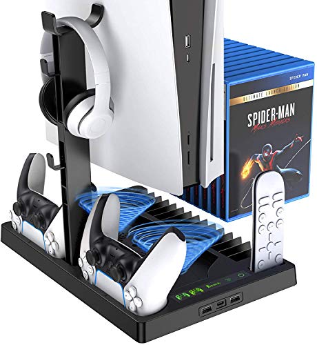 Soporte Vertical de refrigeración para la Consola PS5 con Dos Puertos para el Mando, Compatible con la Consola Playstation 5 y la edición Digital