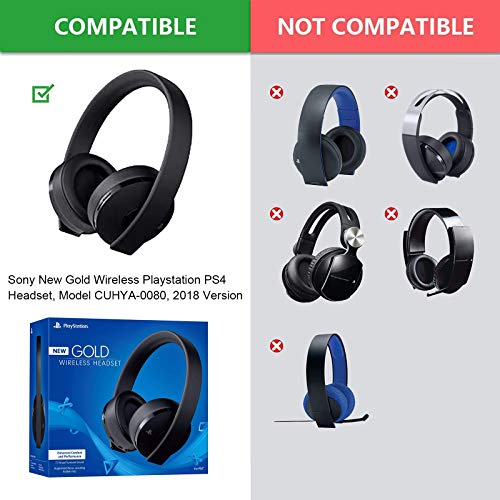 SOULWIT Almohadillas de Repuesto para Sony New Gold Wireless Playstation PS4 Headset, 2018 Version, Model CUHYA-0080, con Cuero de Proteína Suave, Espesor Agregado (Negro)