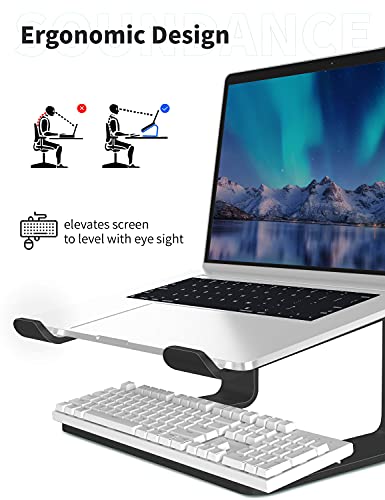 SOUNDANCE Soporte para Portátil, Soporte Ordenadores Portátiles, Soporte para Laptop de Aluminio, Bases de Portátiles para MacBook Notebook PC, Mesa para Ordenador para 10-15,6 Pulgadas Laptop, Negro