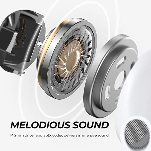 SoundPEATS TrueAir2 Auriculares inalámbricos Bluetooth 5.2 Qualcomm3040 aptX TrueWireless Mirroring, 4-Micrófonos Cancelación de Ruido CVC Llamadas Alaras, Diseño Semi-in-Ear, 25 Horas (Blanco)