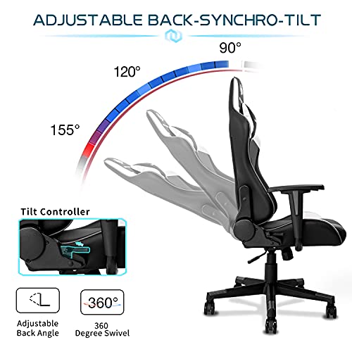 SOUTHERN WOLF Silla Gaming, Silla Gamer con Soporte Lumbar y reposapiés retráctil, Silla de Oficina para Video Juegos Respaldo Alto Asiento de Carreras, Azul, One Size, SW2