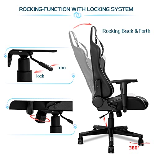 SOUTHERN WOLF Silla Gaming, Silla Gamer con Soporte Lumbar y reposapiés retráctil, Silla de Oficina para Video Juegos Respaldo Alto Asiento de Carreras, Azul, One Size, SW2