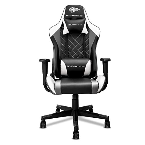 SOUTHERN WOLF Silla Gaming, Silla Gamer con Soporte Lumbar y reposapiés retráctil, Silla de Oficina para Video Juegos Respaldo Alto Asiento de Carreras, Azul, One Size, SW2