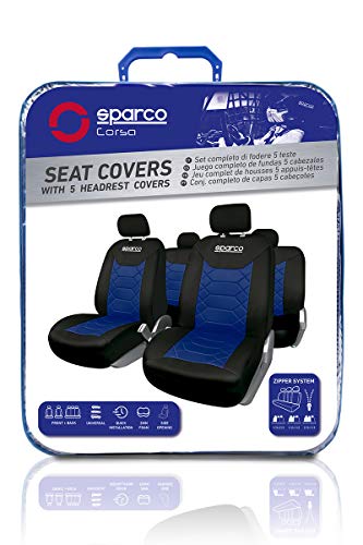 Sparco SPC1016AZ - Juego de Fundas de Asiento BK, Negro/Azul