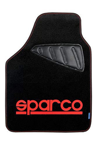 Sparco SPC1903 Juego de Alfombra moqueta color negro con logo Azul con talonera universal, Rojo