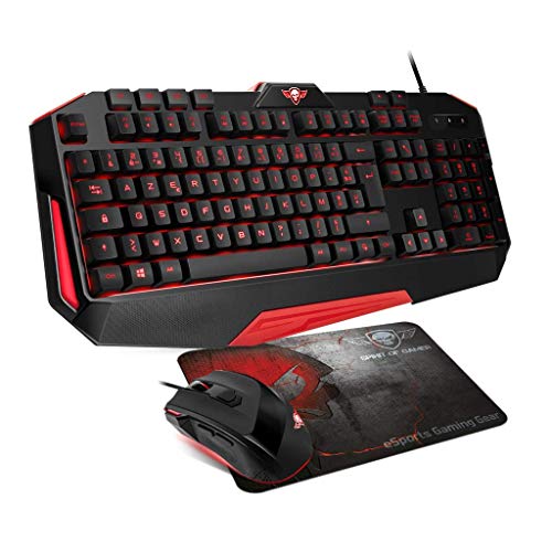 SPIRIT OF GAMER - Pack ES 3IN1 Pro MK3 QWERTY - Teclado de Jugador Retroiluminado Anti-Ghosting de 26 Teclas y 4 Macros/Ratón 7 Botones Programables 3200 dpi/Alfombrilla Ratón / PS4 / Xbox One