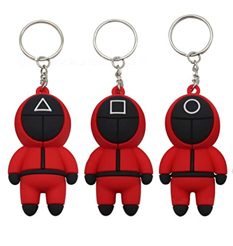 Squid Game Llavero de juego de calamar colgante, decoración de juegos de calamar cosplay colgante de PVC, para TV, videojuegos, llavero, elegante (3 piezas)
