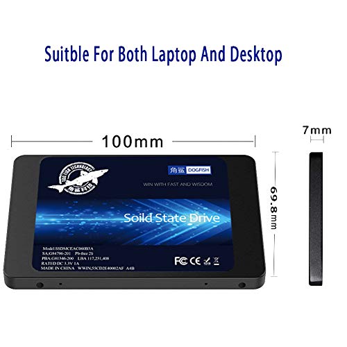 SSD SATA 2.5" 60GB Dogfish Unidad de Estado sólido Interna Unidad de Disco Duro de Alto Rendimiento para computadora portátil de Escritorio SATA III 6Gb / s SSD (60GB, 2.5''-SATA3