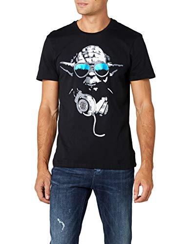 Star Wars DJ Yoda Cool Camiseta, Negro, Large para Hombre