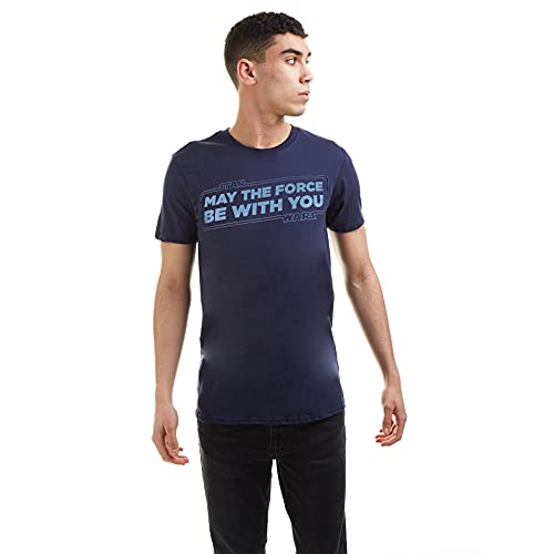 Star Wars Force Slogan Camiseta, Azul (Navy Navy), Large para Hombre