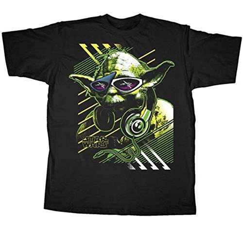 Star Wars Yoda - Camiseta para adulto, diseño de auriculares y sombras, color negro