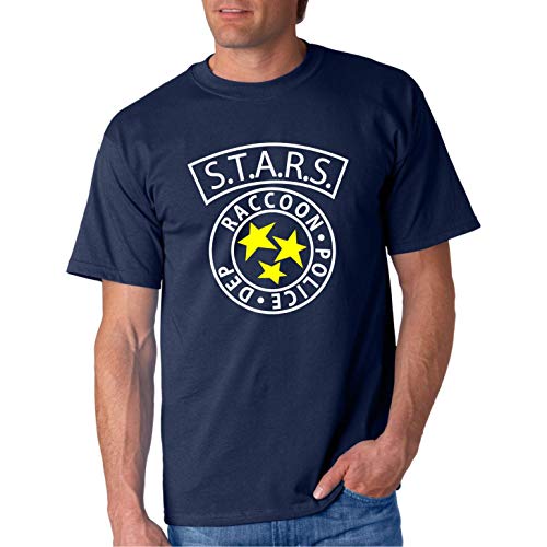 Stars Raccoon Resident Police Department Evil - Camiseta Fruit of The Loom Manga Corta (Azul Marino, L)